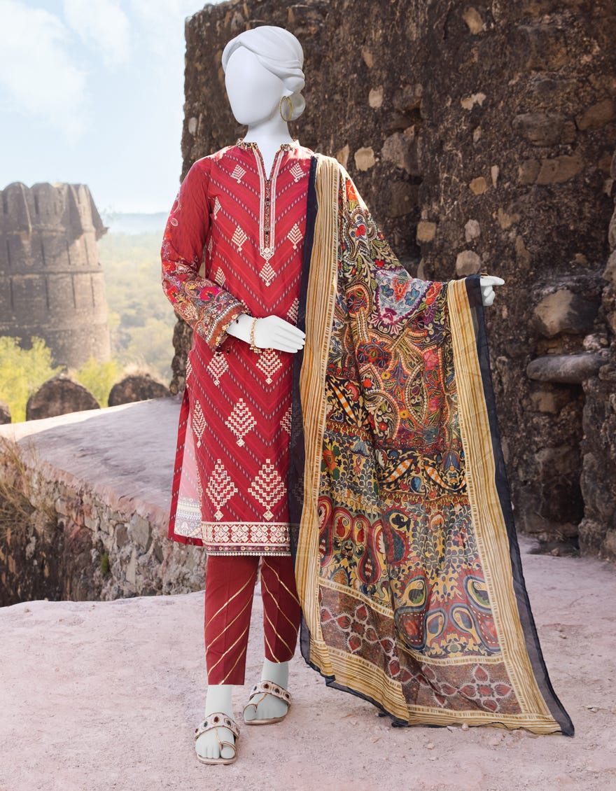 RED CAMBRIC 3PC STITCHED | JJPW-S-JPWS-23-508
