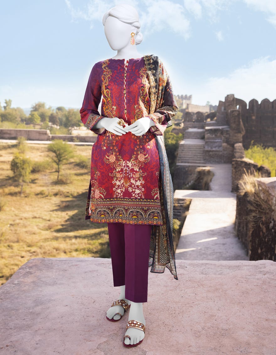 Purple Cambric Unstitched 3 Piece Dress | Jjls-S-Jpus-23-510
