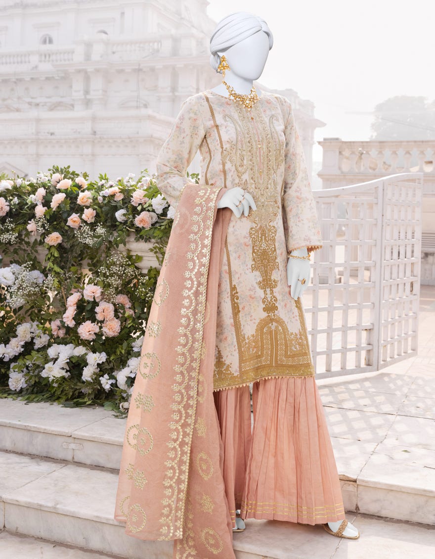 Off White Cambric Unstitched 3 Piece Dress | Jjls-S-Jpus-23-518