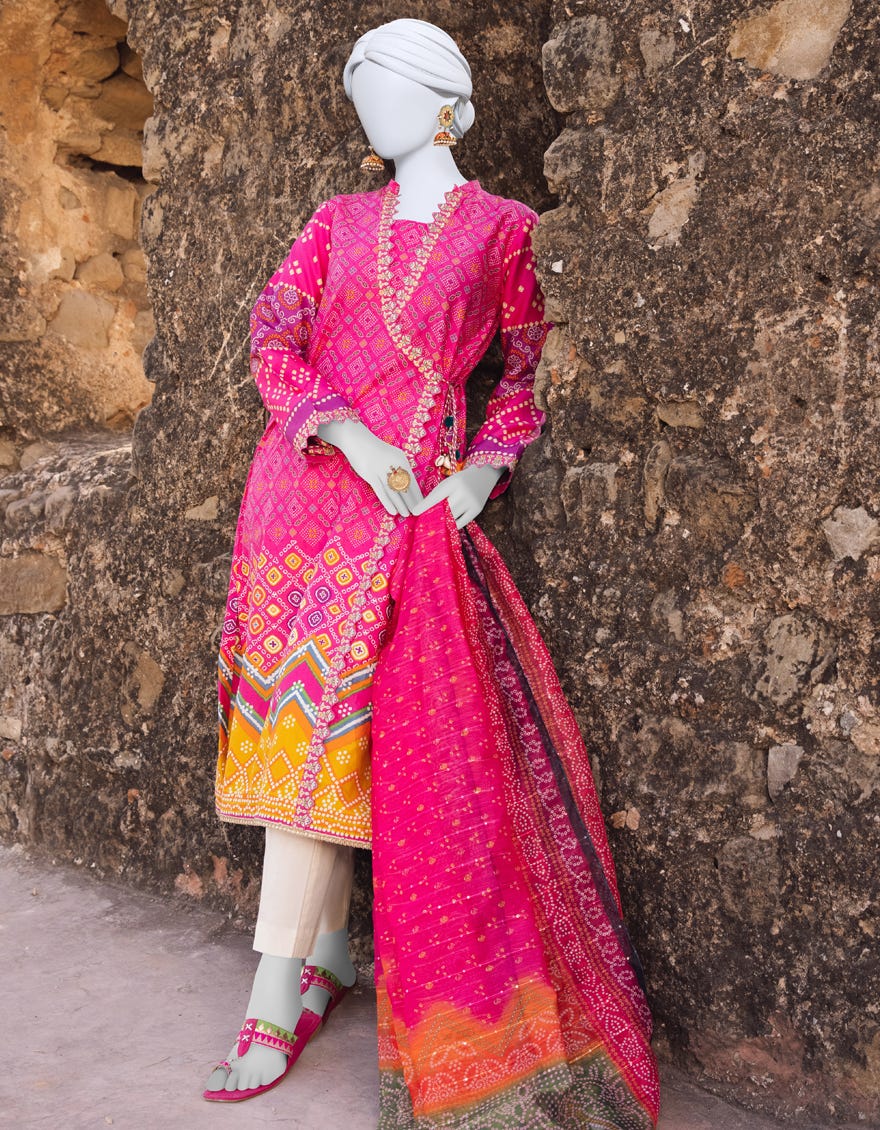Pink Cambric 3 Piece Stitched Dress | Jjpw-S-Jpws-23-525