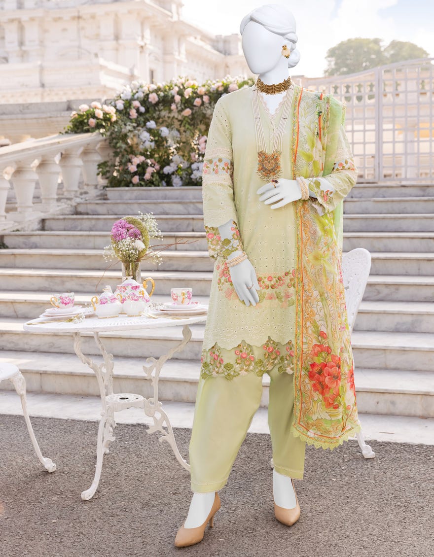 Mint Green Cambric 3 Piece Stitched Dress | Jjpw-S-Jpws-23-536