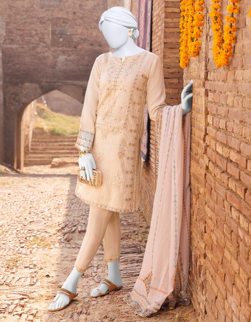 Off White Organza 3 Piece Stitched Dress | Jjpw-S-Jpws-23-559