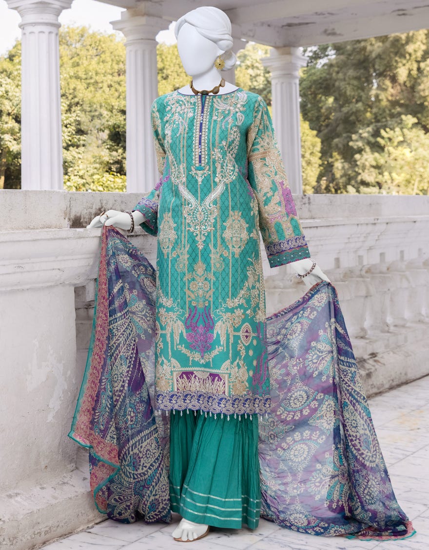 GREEN CAMBRIC UNSTITCHED 3PC | JJLS-S-JPUS-23-564