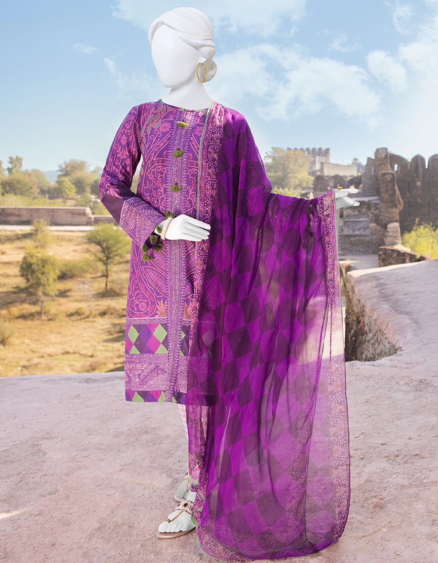 Violet Cambric Unstitched 3 Piece Dress | Jjls-S-Jpus-23-566