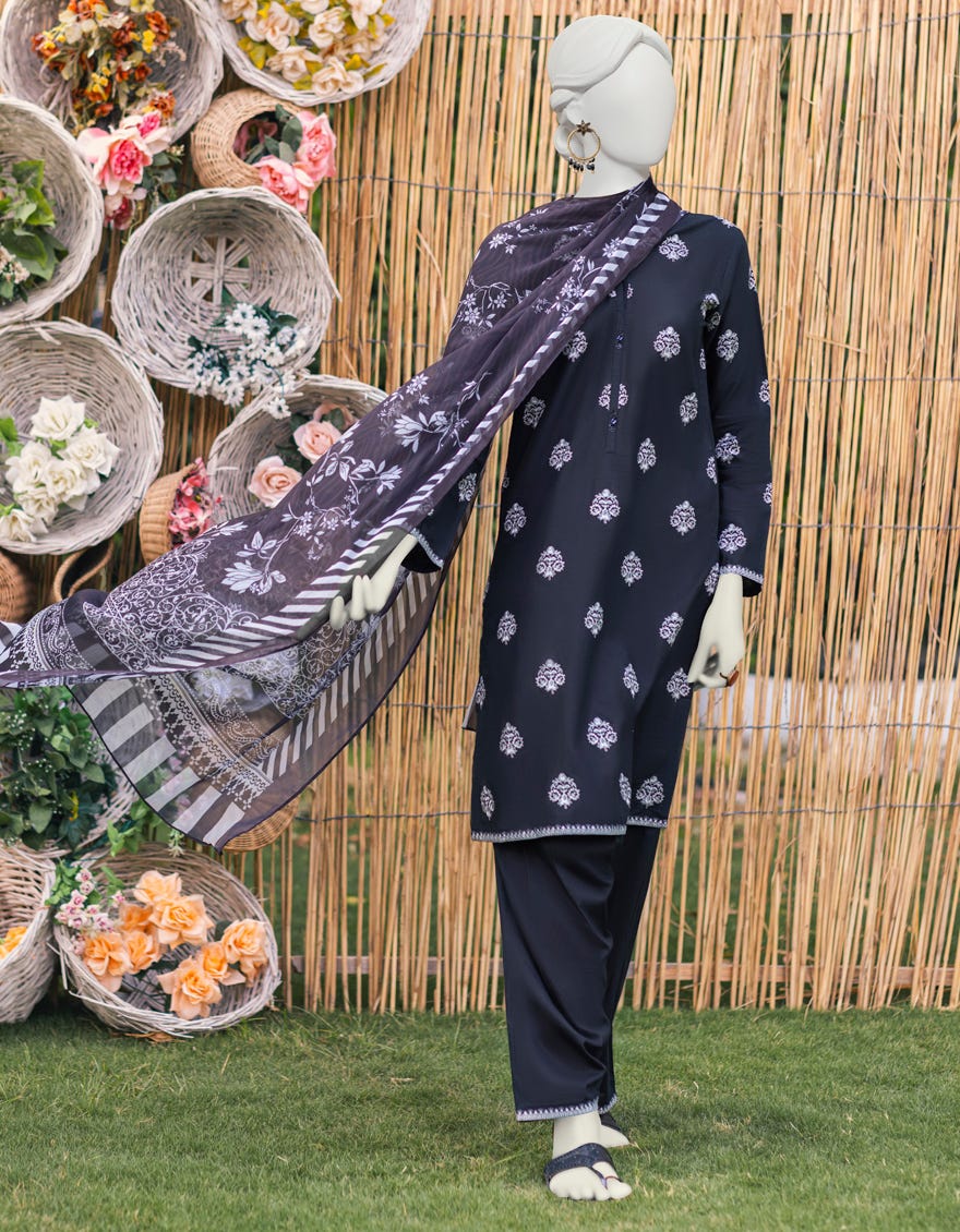 Black Lawn 3 Piece Stitched Dress | Jjpw-S-Jpws-23-568
