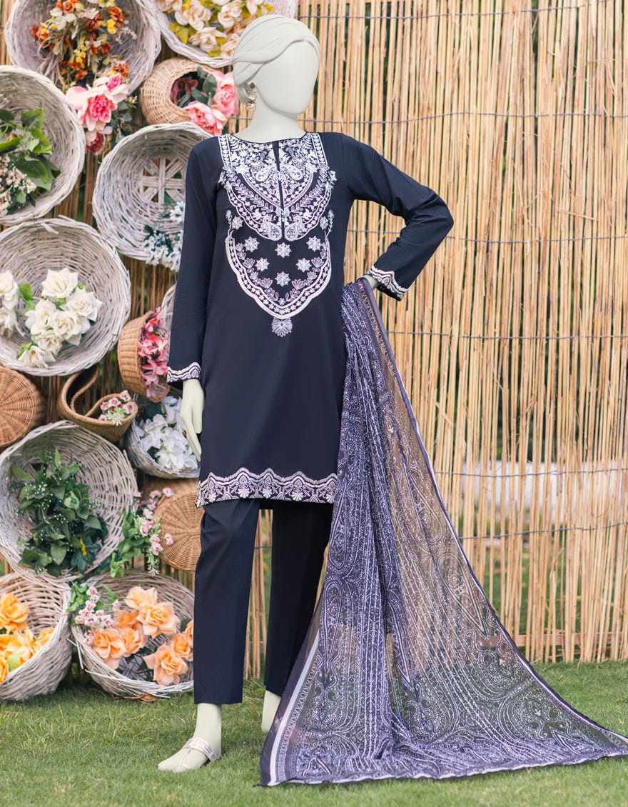 Black Lawn 3 Piece Stitched Dress | Jjpw-S-Jpws-23-569