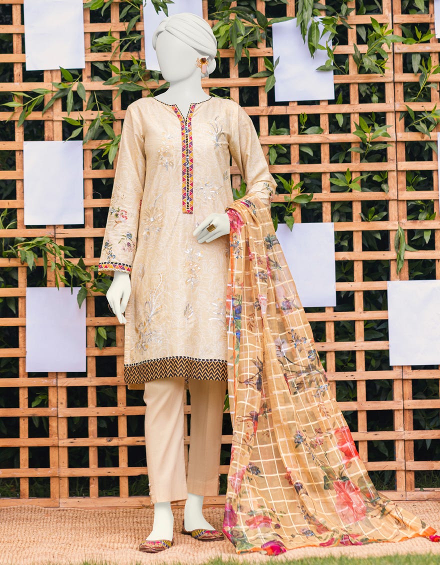 Yellow Cambric Unstitched 3 Piece Dress | Jjls-S-Jpus-23-581