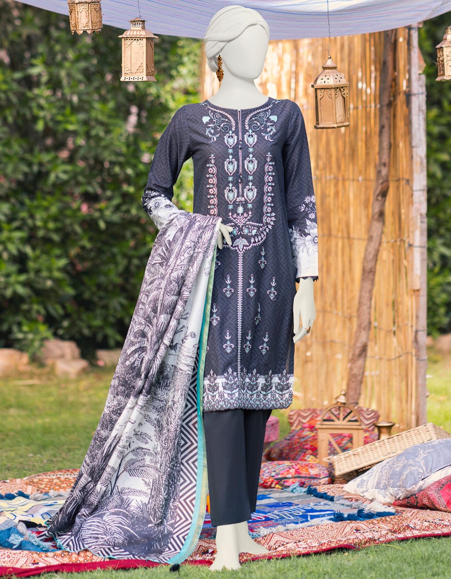 Black Cambric Unstitched 3 Piece Dress | Jjls-S-Jpus-23-589