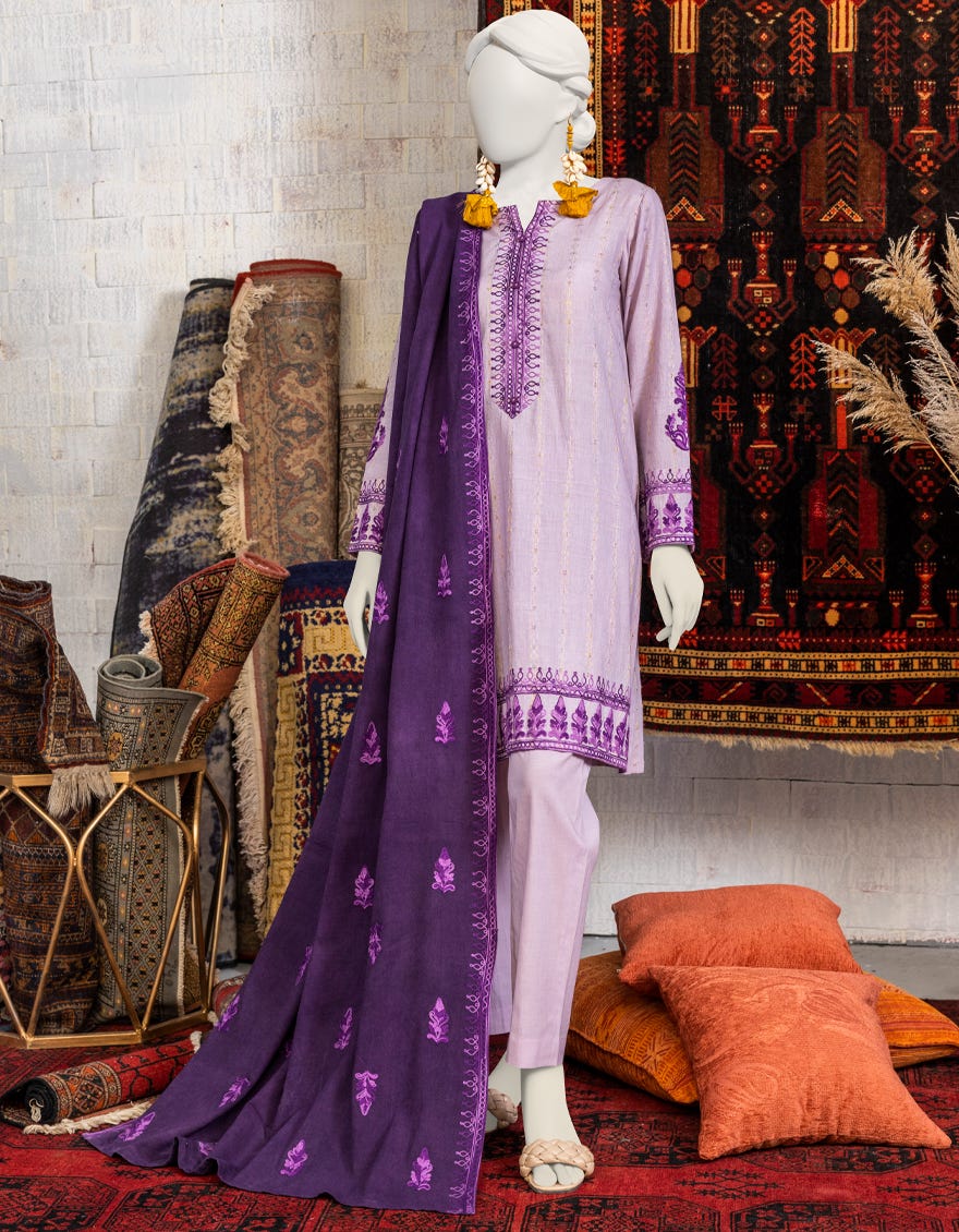Purple Dobby 3 Piece Stitched Dress | Jjpw-W-Jpws-23-644