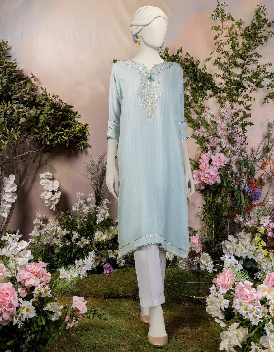 BLUE TEXTURED KURTA