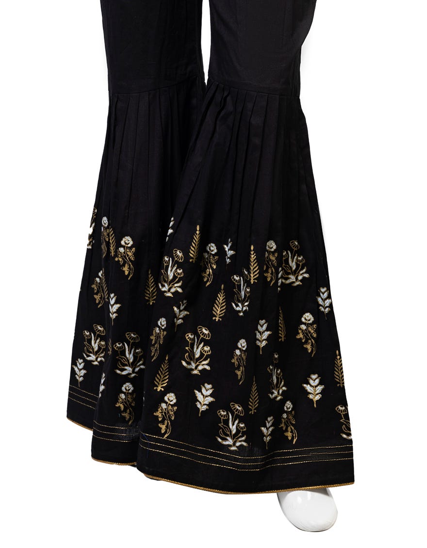 Black Cambric Gharara | Jjgh-S-Jpwt-23-592