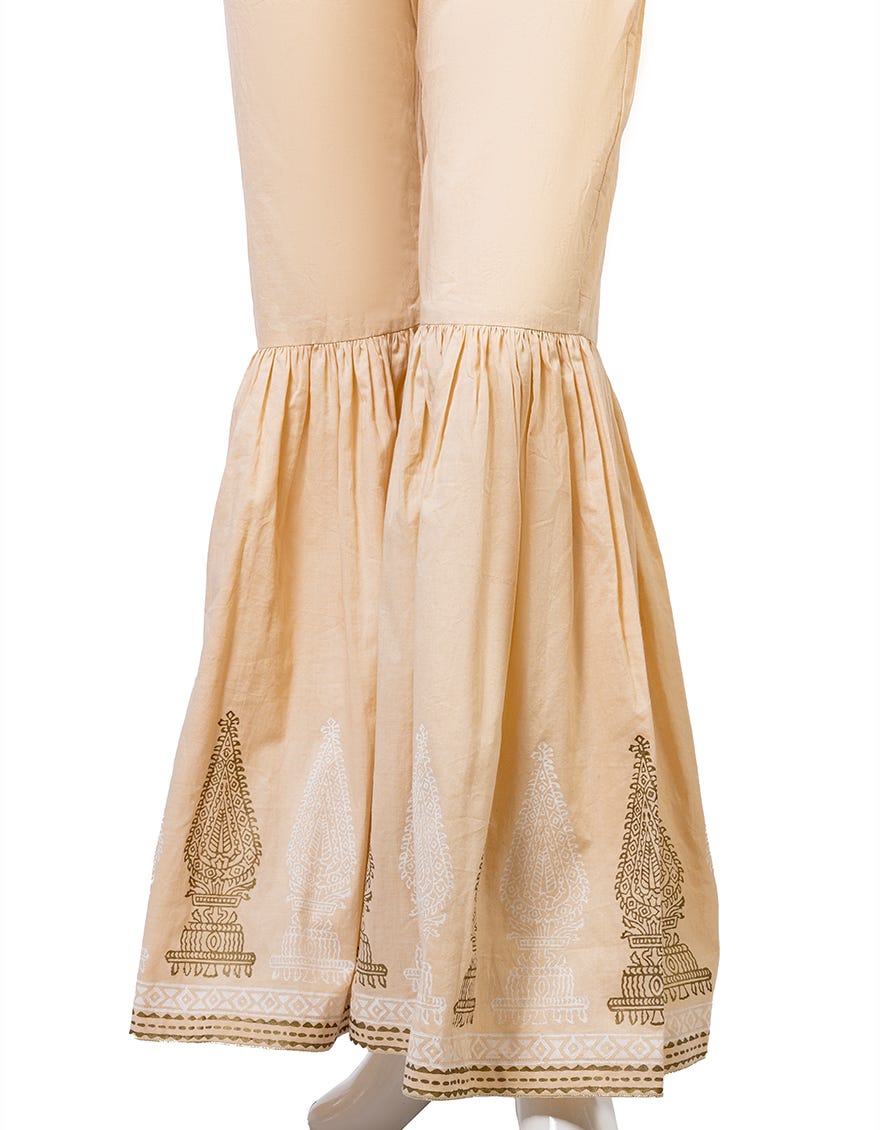 Beige Cambric Gharara | Jjgh-S-Jpwt-23-594