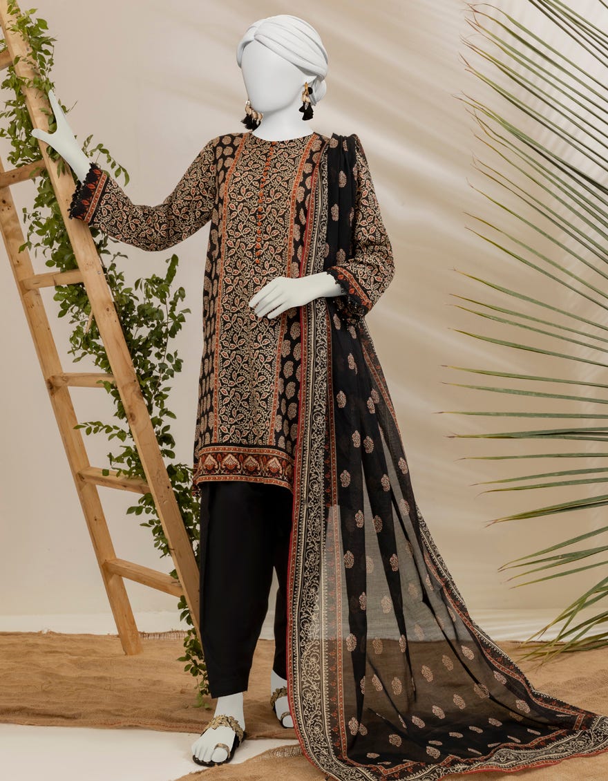 Black Lawn Unstitched 3 Piece Dress | Jjls-S-Jpwu-23-014