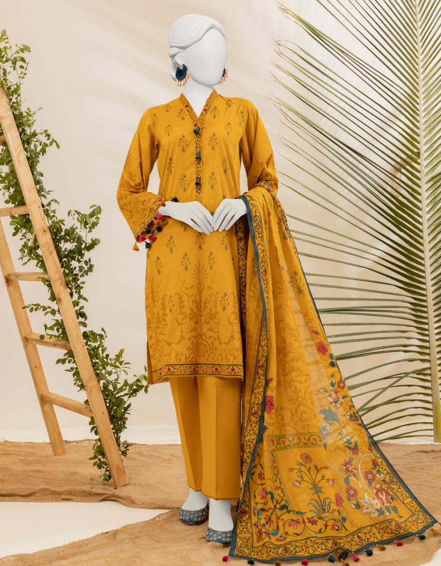 Yellow Lawn Unstitched 3 Piece Dress | Jjls-S-Jpwu-23-019