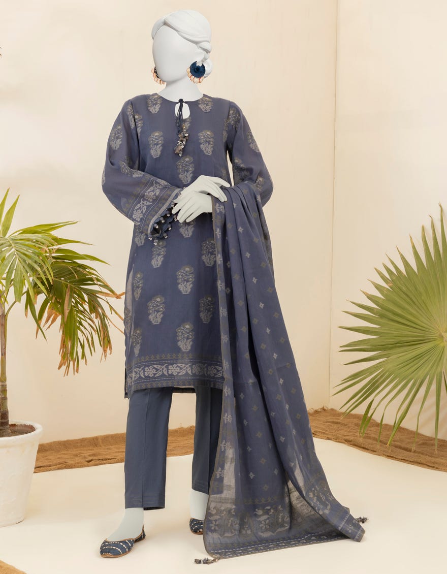 Blue Jacquard Unstitched 3 Piece Dress | Jjls-S-Jpwu-23-021