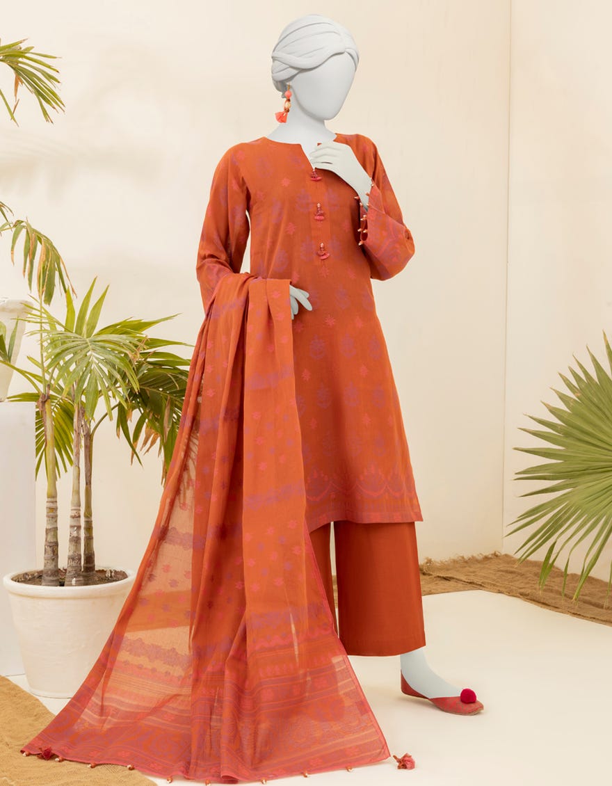 Orange Jacquard Unstitched 3 Piece Dress | Jjls-S-Jpwu-23-022