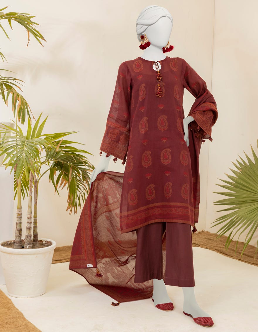 Red Jacquard Unstitched 3 Piece Dress | Jjls-S-Jpwu-23-023