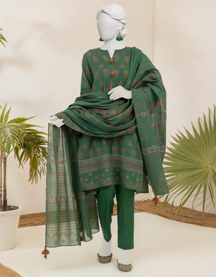 Green Jacquard Unstitched 3 Piece Dress | Jjls-S-Jpwu-23-024