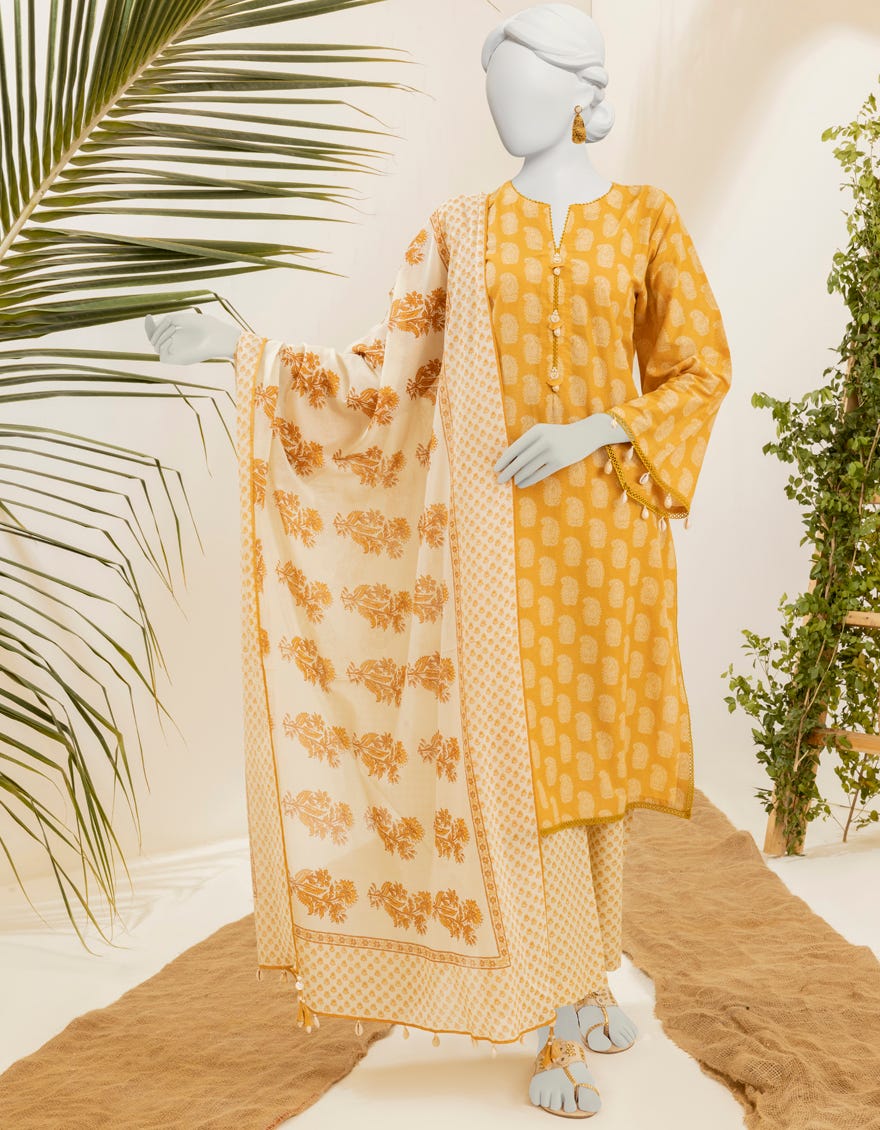 Yellow Lawn Unstitched 3 Piece Dress | Jjls-S-Jpwu-23-028
