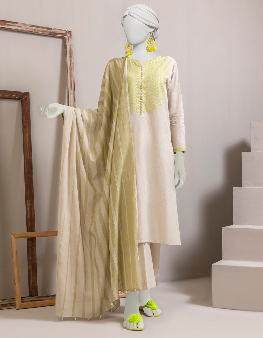 WHITE TEXTURED UNSTITCHED 3PC | JJLS-S-JPWU-23-030