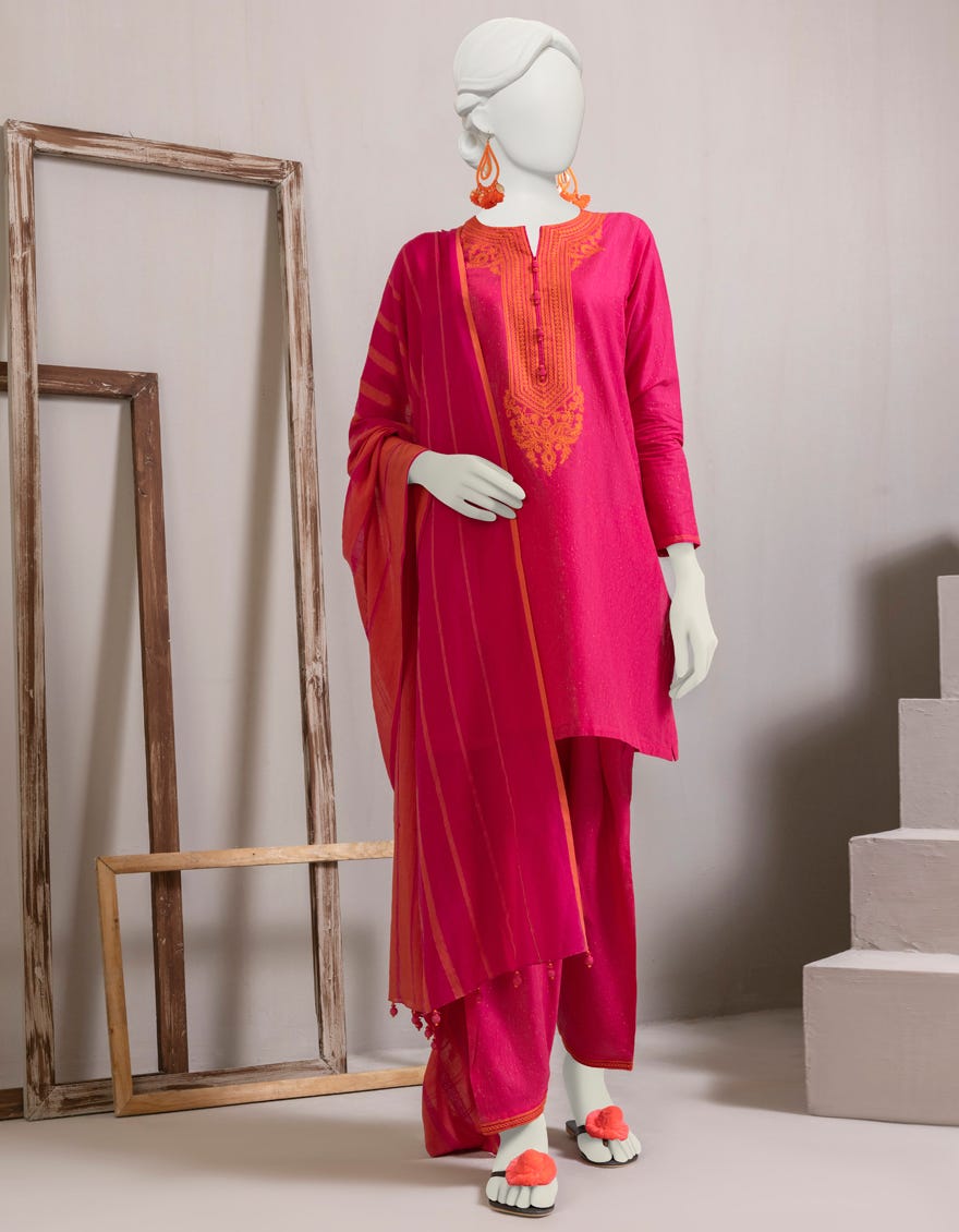 Pink Textured Unstitched 3 Piece Dress | Jjls-S-Jpwu-23-031