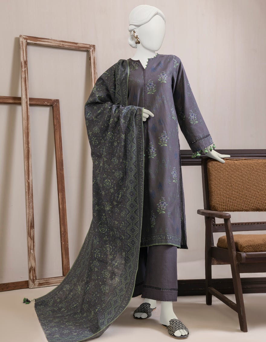 Grey Khaddar Unstitched 3 Piece Dress | Jjls-S-Jpwu-23-033