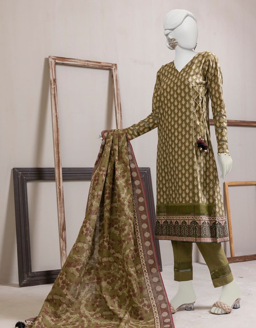 Green Khaddar Unstitched 3 Piece Dress | Jjls-S-Jpwu-23-037