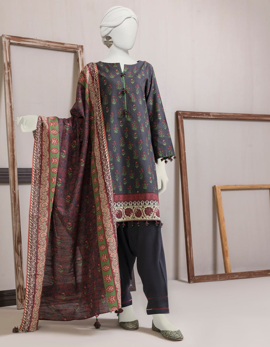 Grey Khaddar Unstitched 3 Piece Dress | Jjls-S-Jpwu-23-040