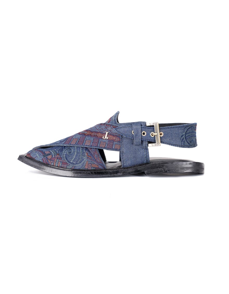 Blue Embroidered Peshawari Chappal | Jjfw-Jpc-232-Emb