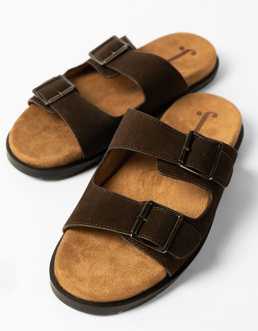 COFFEE SUEDE BRIDGE SLIDES