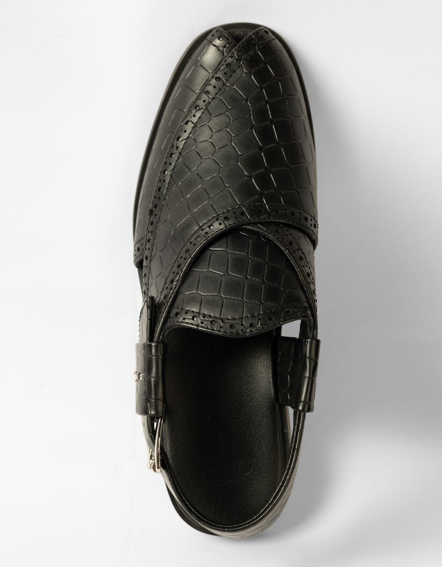 BLACK TEXTURED PESHAWARI SANDALS