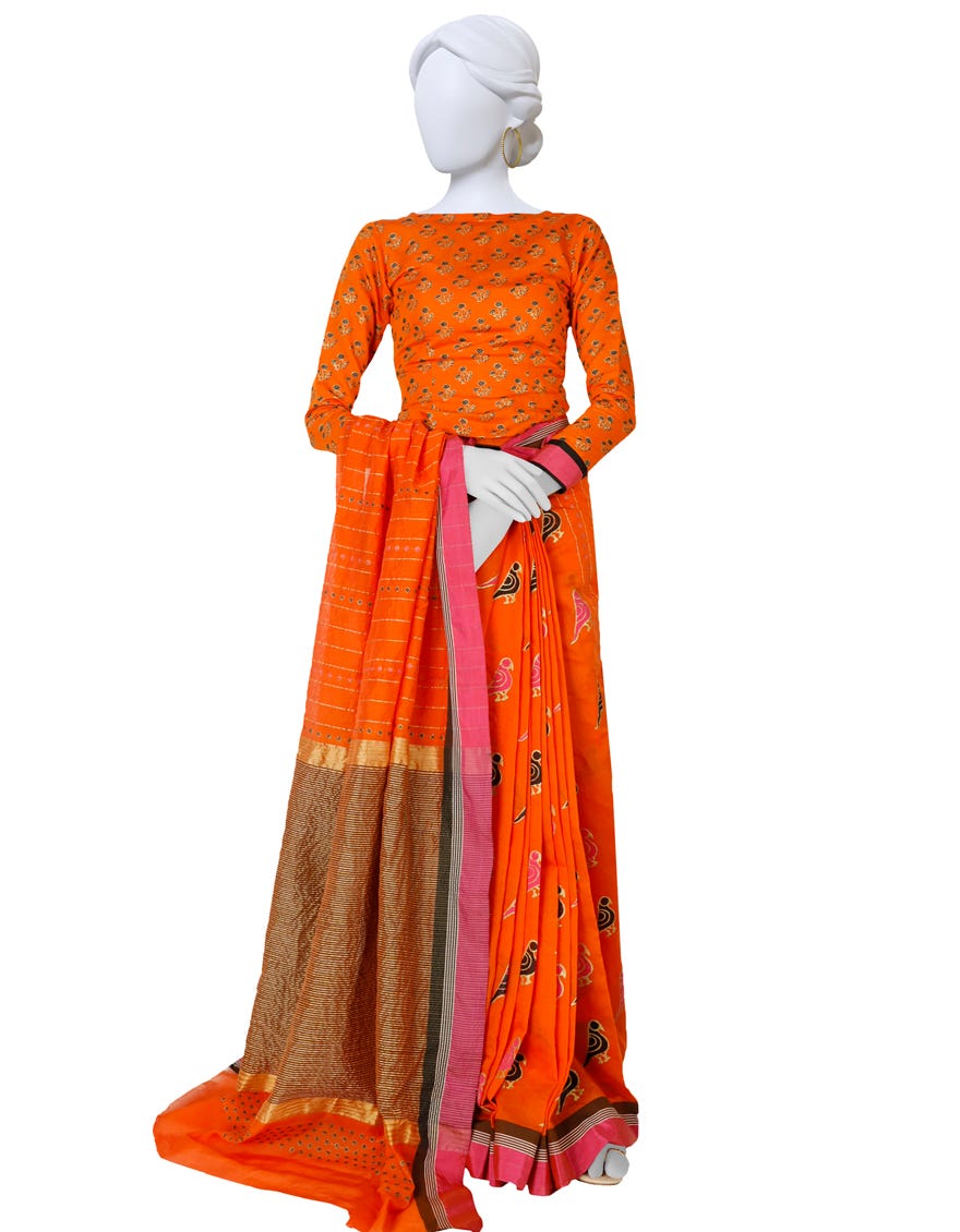 Orange Jacquard Saree | Jsr-S-23-510