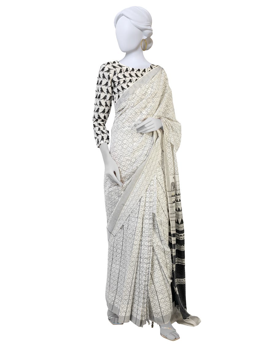 Black-White Jacquard Saree | Jsr-S-23-509