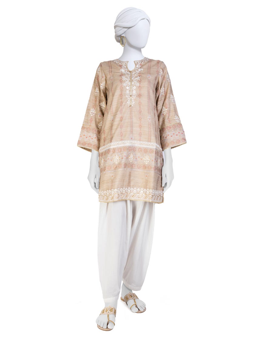 Beige Jacquard Women's Kurti | Jjlk-S-Jss-22-452