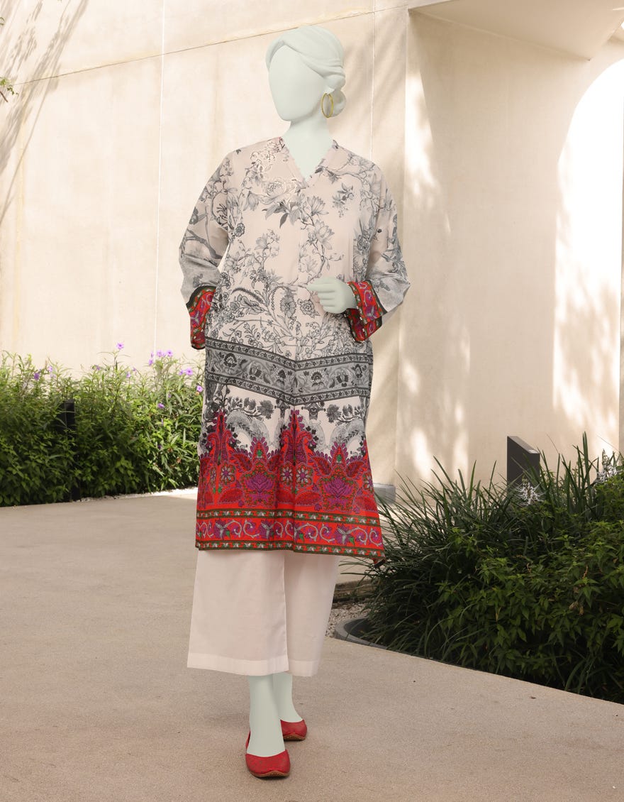 GREY-WHITE LAWN KURTI | JJLK-S-JSS-23-309