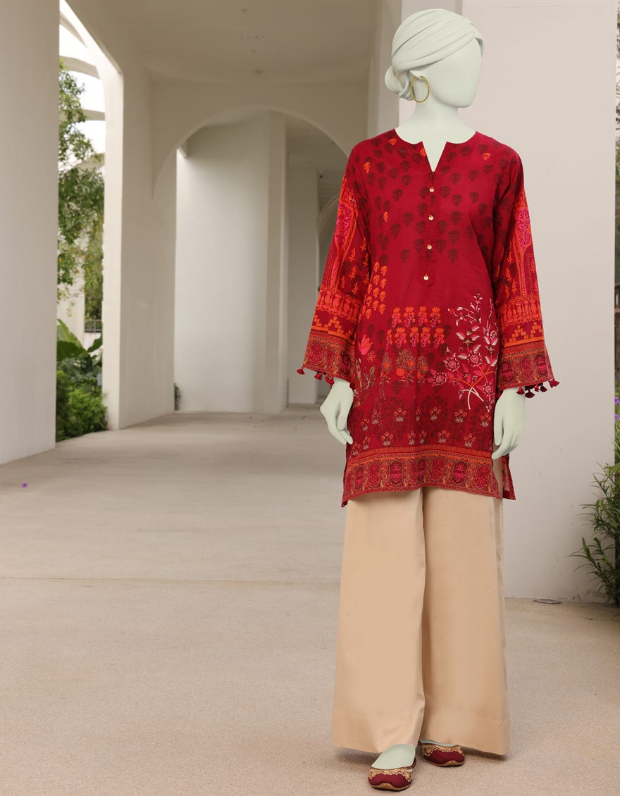 Maroon Lawn Women's Kurti | Jjlk-S-Jss-23-310