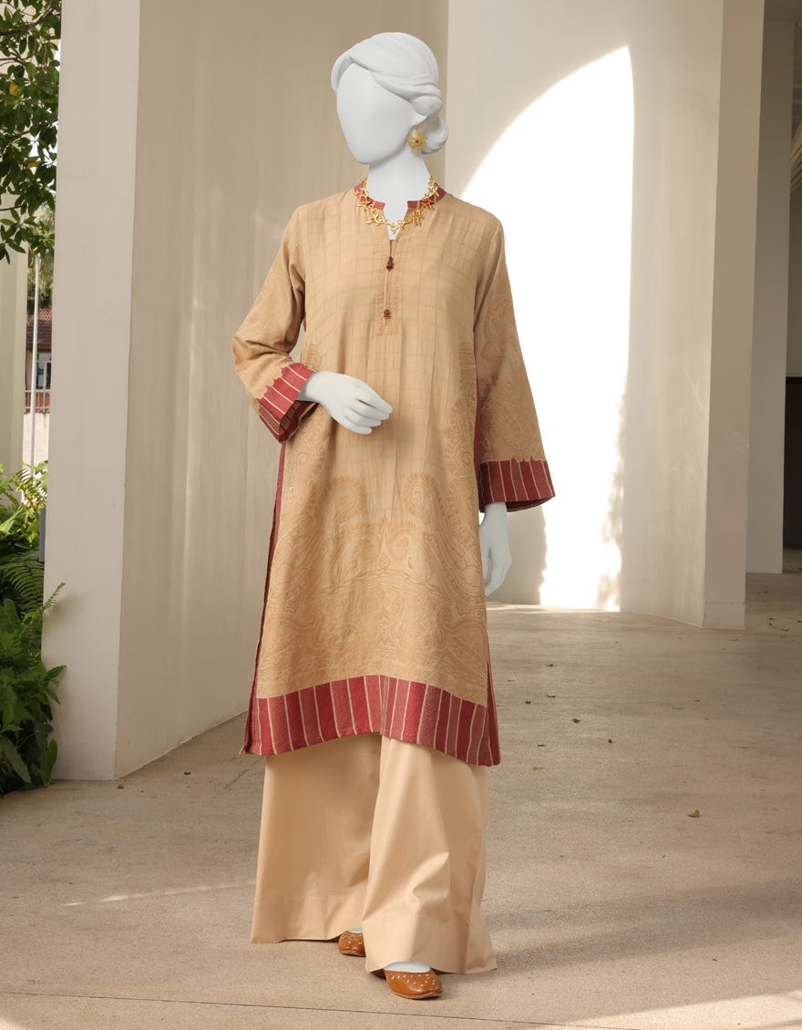 Beige Jacquard Women's Kurti | Jjlk-S-Jss-23-315