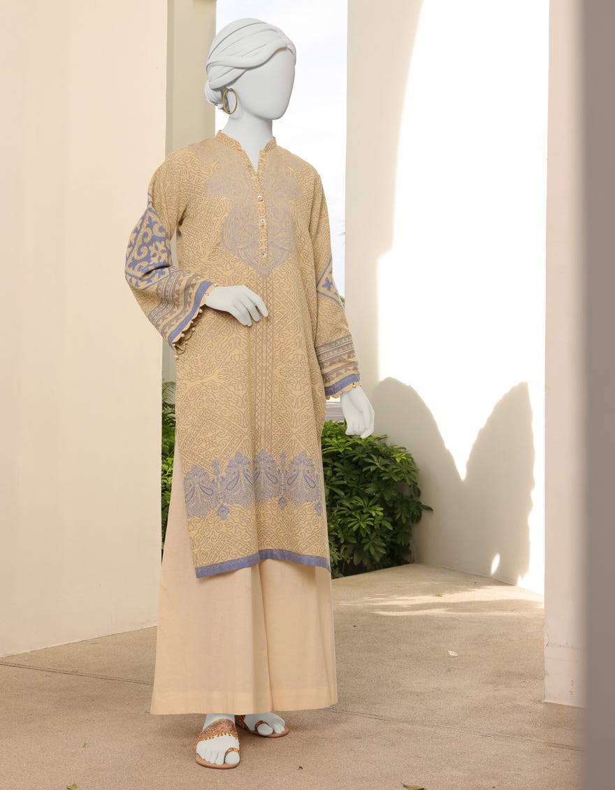 Beige Jacquard Women's Kurti | Jjlk-S-Jss-23-317