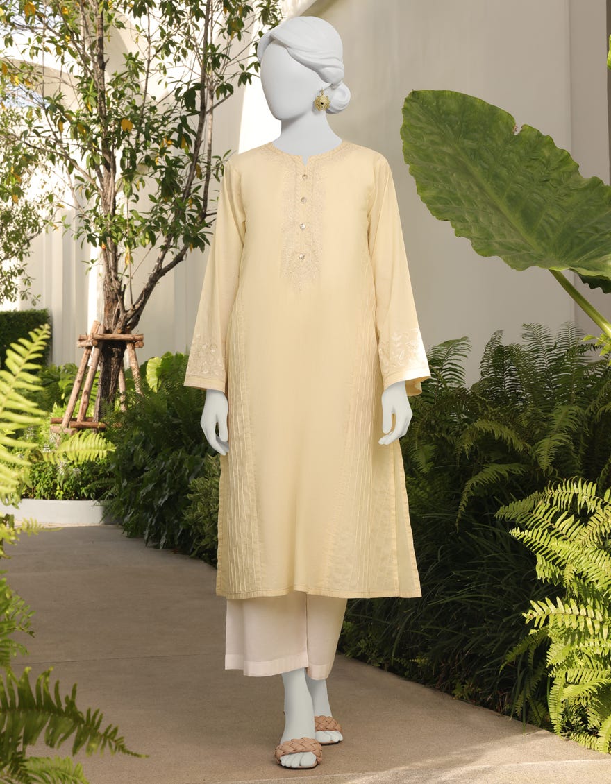 Cream Textured Women's Kurti | Jjlk-S-Jss-23-326