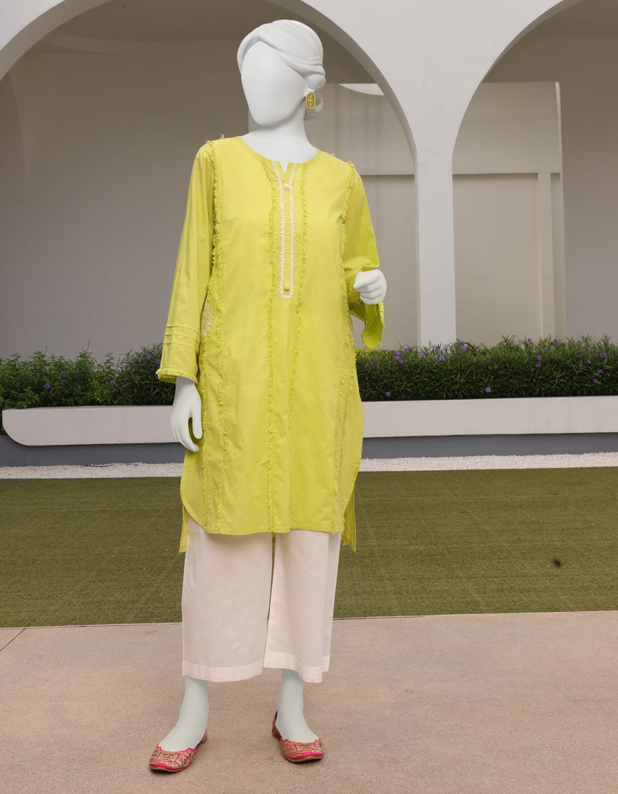 Lime Green Lawn Women's Kurti | Jjlk-S-Jss-23-341