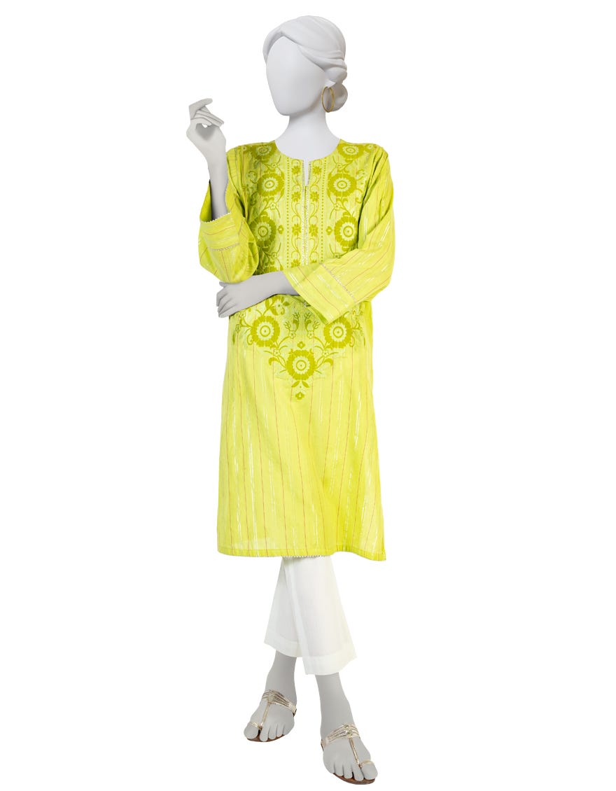 Green Jacquard Women's Kurti | Jjlk-S-Jss-23-348