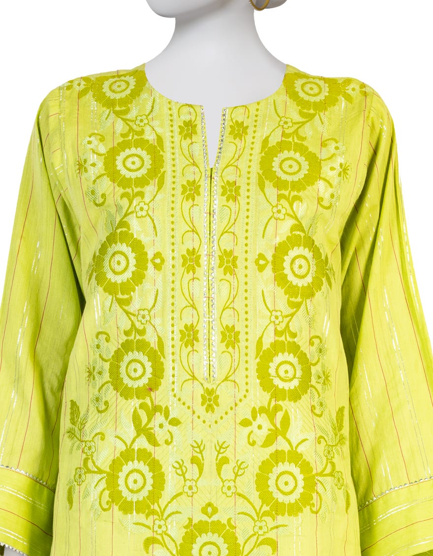 GREEN JACQUARD KURTA
