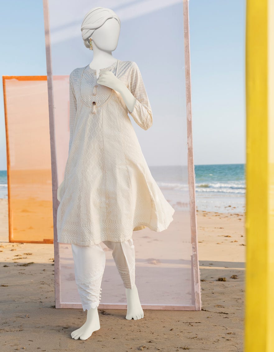 Off White Lawn Women's Kurti | Jjlk-S-Jss-23-363