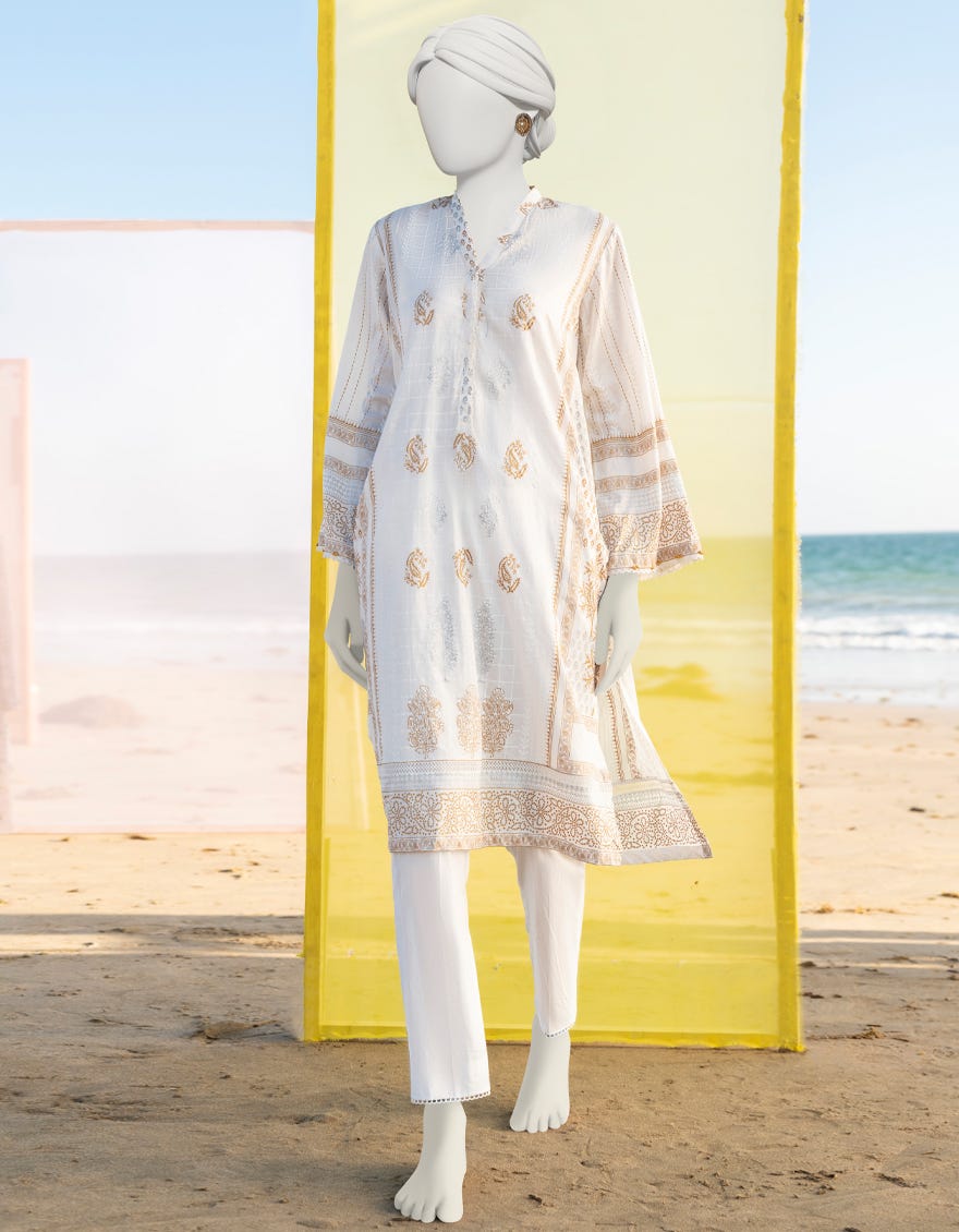 White Gold-Silver Lawn Women's Kurti | Jjlk-S-Jss-23-365