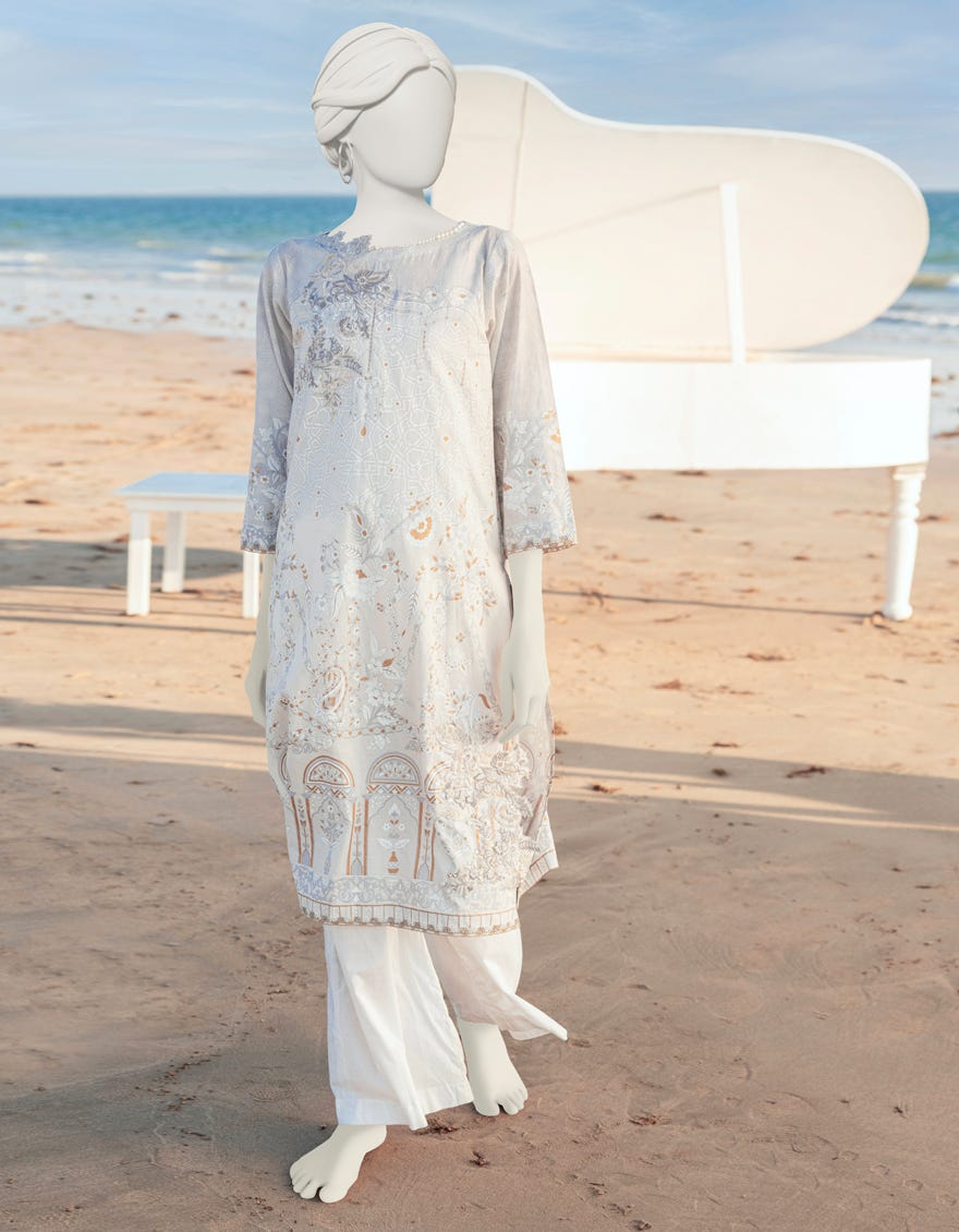 White Gold-Silver Lawn Women's Kurti | Jjlk-S-Jss-23-367