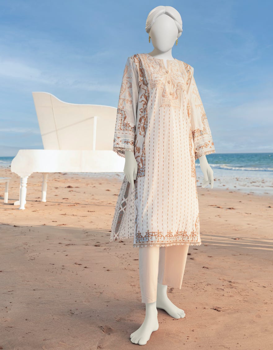 White Gold-Silver Lawn Women's Kurti | Jjlk-S-Jss-23-368