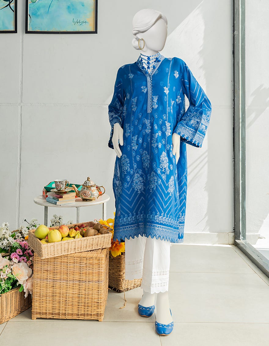 Blue Jacquard Women's Kurti | Jjlk-S-Jss-23-374