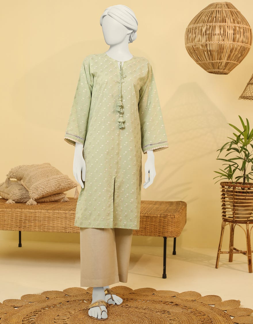 Green Jacquard Women's Kurti | Jjlk-S-Jss-23-413