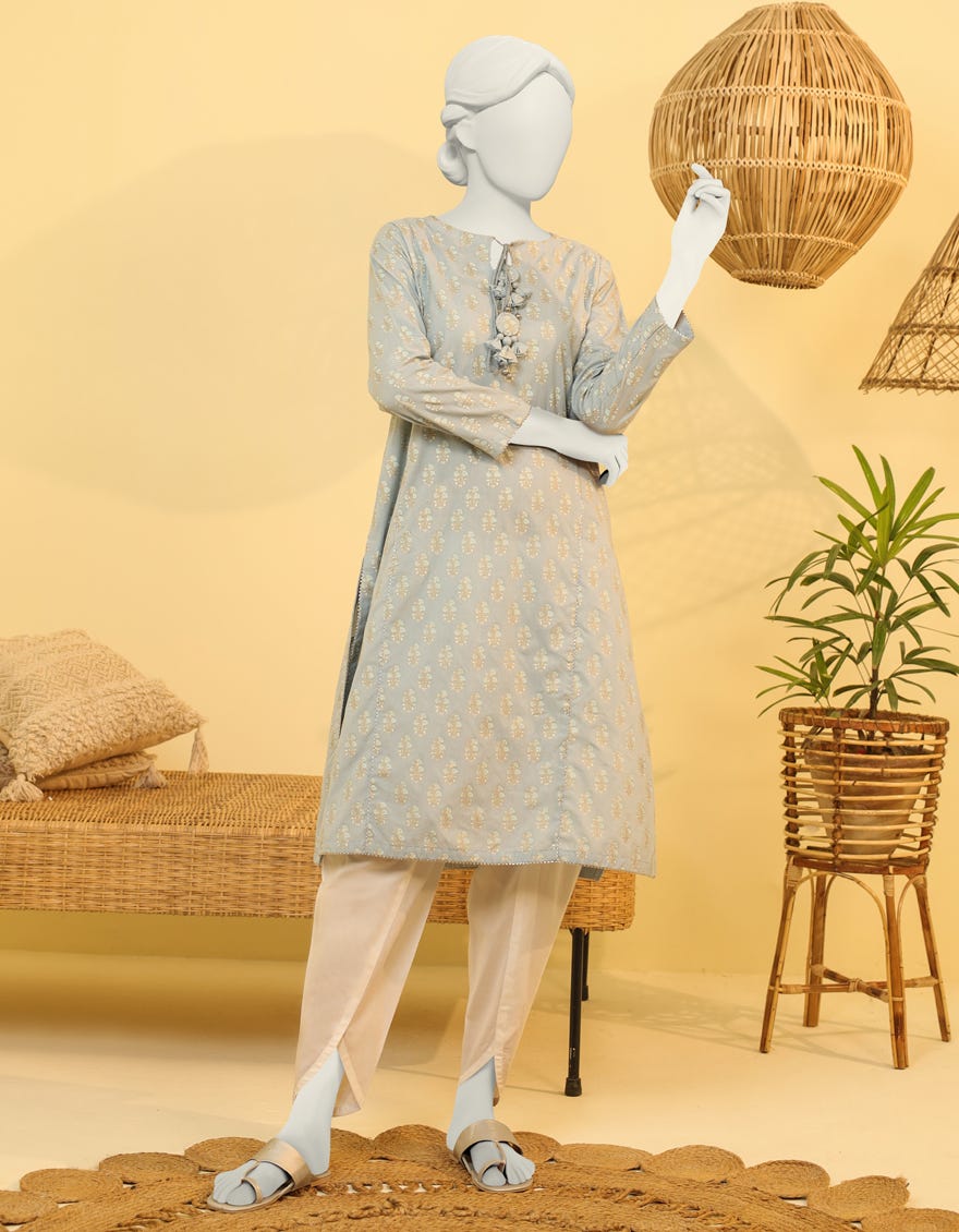 Blue Jacquard Women's Kurti | Jjlk-S-Jss-23-414