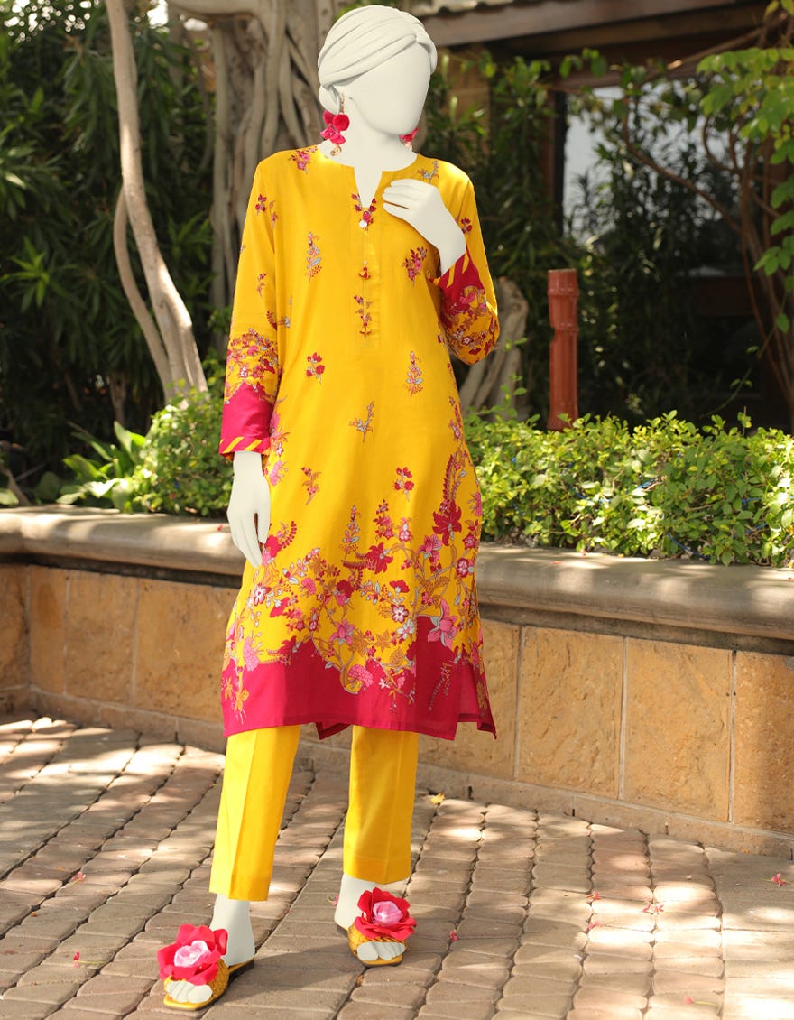 Yellow Lawn Women's Kurti | Jjlk-S-Jss-23-418